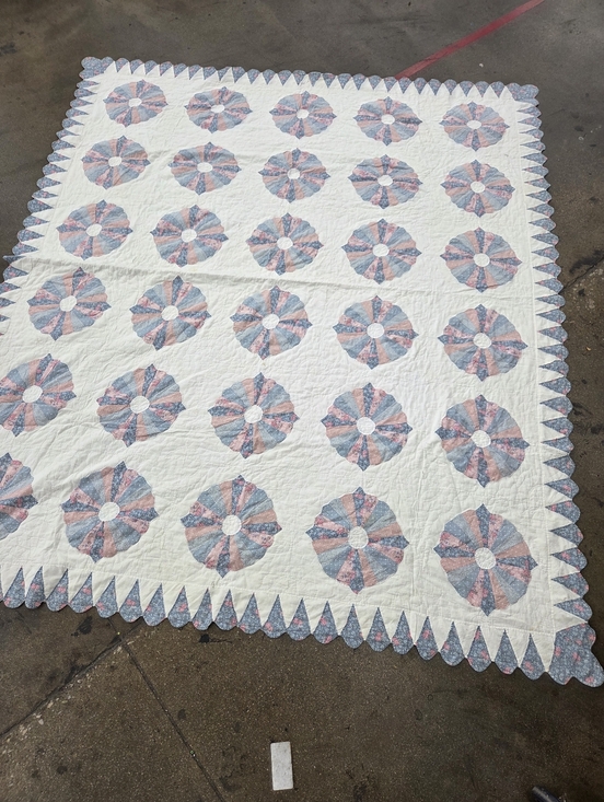 Other - Vintage Handmade White Quilt with Pink and Blue Floral Medallions Floral